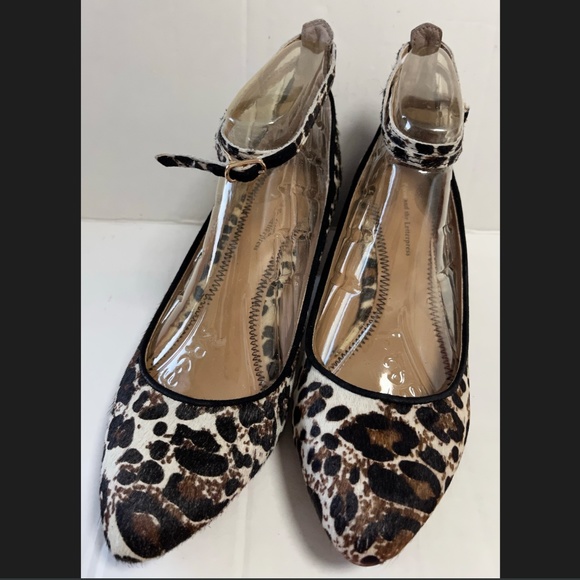 Anthropologie Pilcro Letterpress Calf Hair Leopard Print Ankle Heels Strappy 8M - Picture 3 of 14
